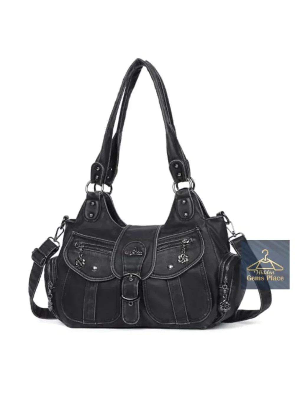 Vegan Leather Hobo Tote Bag with Crossbody Strap
